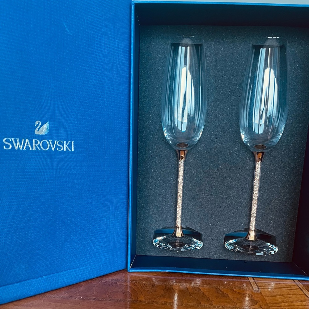 Swarovski Crystal Flutes with Gold Accents
